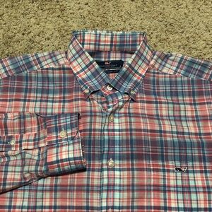 Vineyard Vines Men's Red, Blue & White Plaid Button-Down Shirt